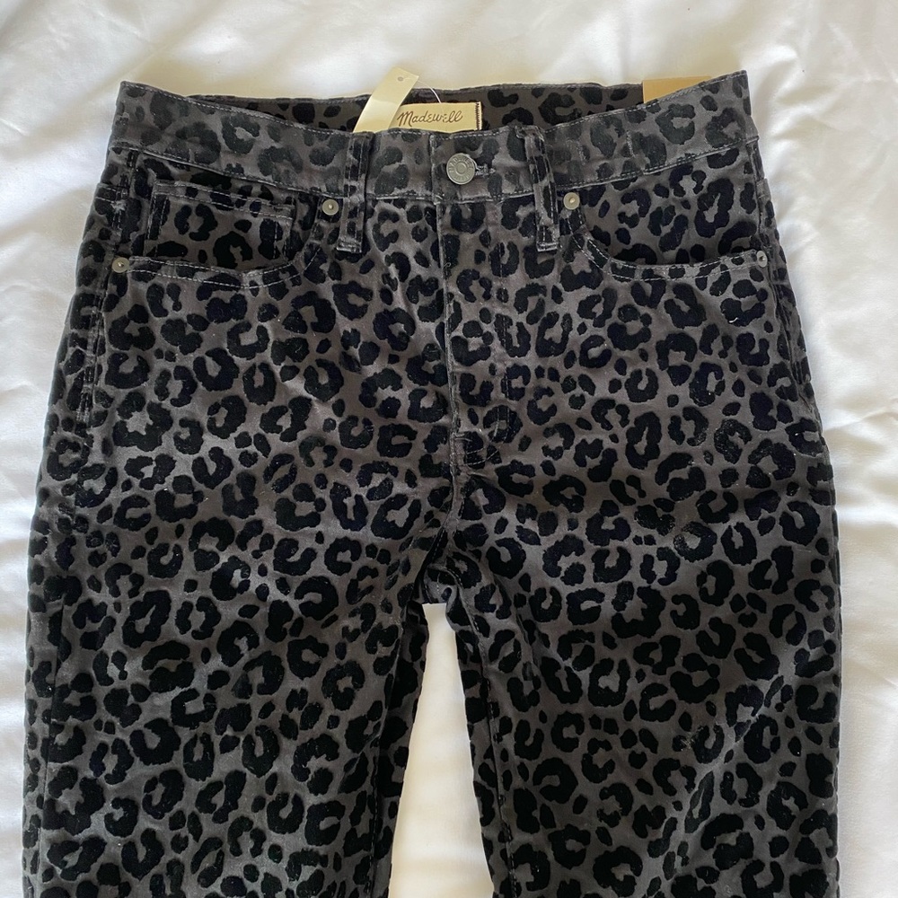 Madewell Grey and Black Velvet Leopard Jeans